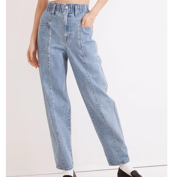NWOT Madewell Pull-On Balloon Jeans in Closson Wash Paperbag Edition Sz Large - Picture 1 of 9